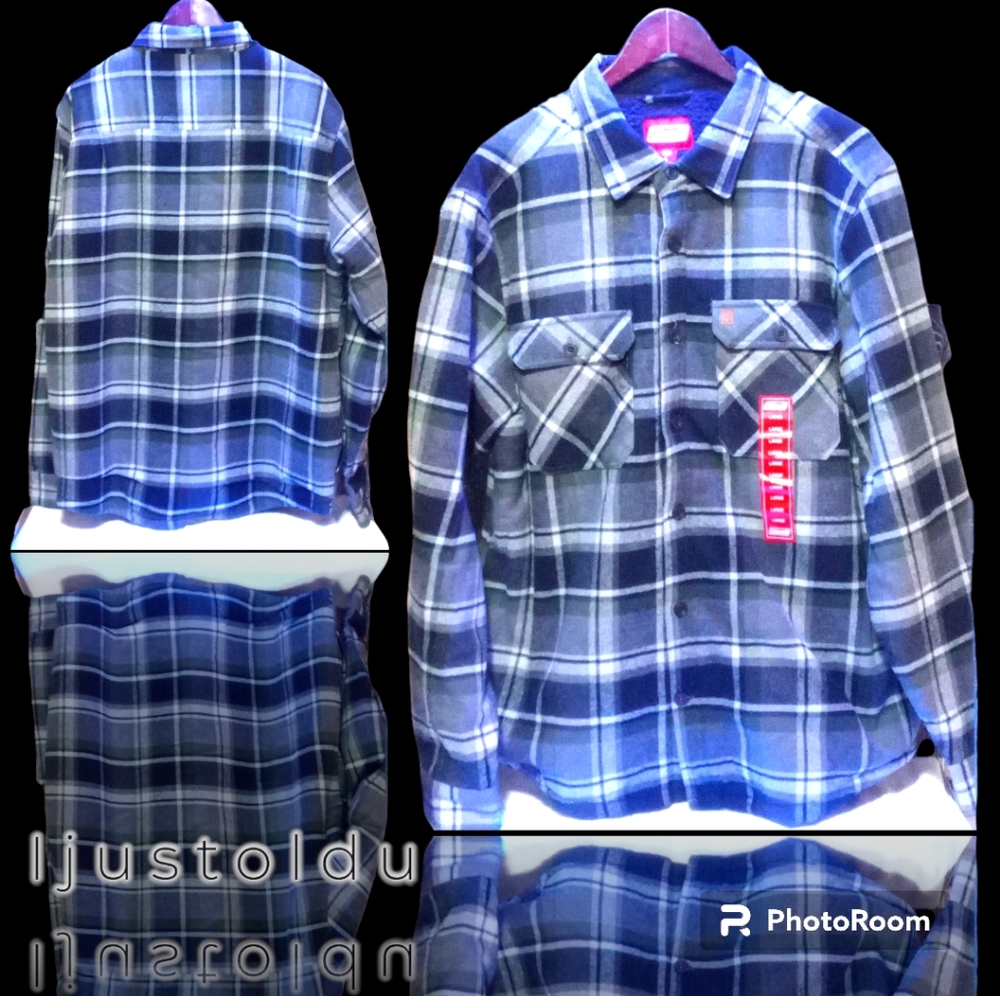 NWT, Large, L, Coleman® Gray/Olive, Plaid Heavy Flannel, Sherpa Lined, Button Up